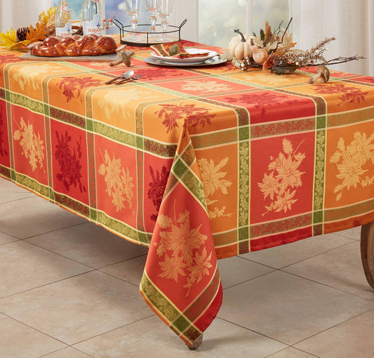 8621 - Jacquard Fall Leaves Thanksgiving Tablecloth