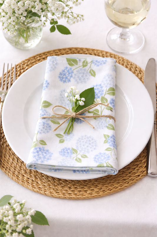 Blue Hydrangea Garden 20" Cotton Napkin