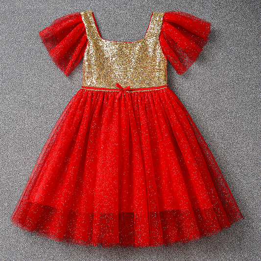 Red Gold Sequin Girl Dress