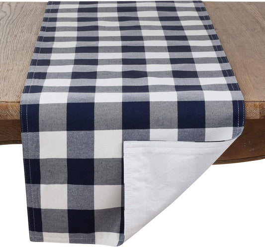 5026 - Navy and White Cotton 16x72 In Table Runner