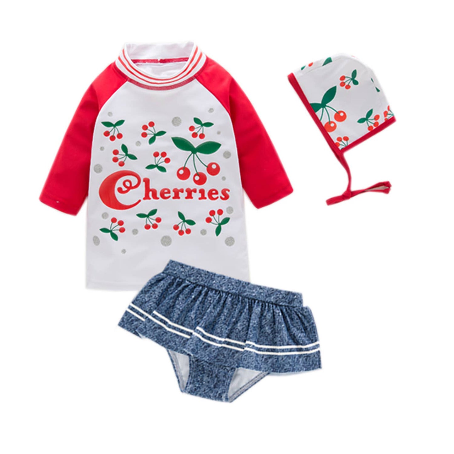 Cherries Print 3pcs Girl Swimwear Set