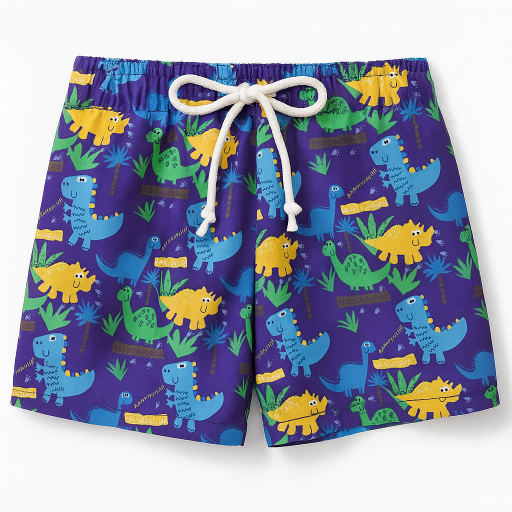 Blue Dinosaur Print Toddler Boy Swim Shorts