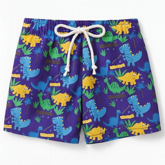 Blue Dinosaur Print Toddler Boy Swim Shorts