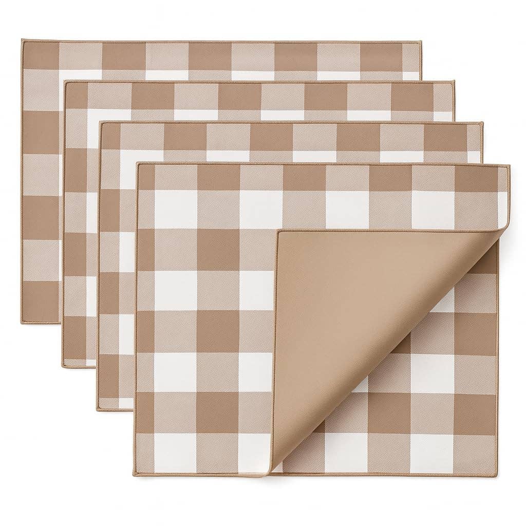 TBL0045 - Handmade Beige Buffalo Plaid Reversible 14"x20" Placemat