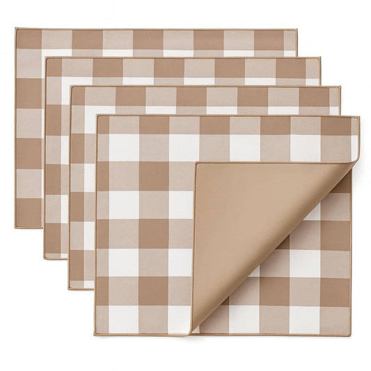 TBL0045 - Handmade Beige Buffalo Plaid Reversible 14"x20" Placemat