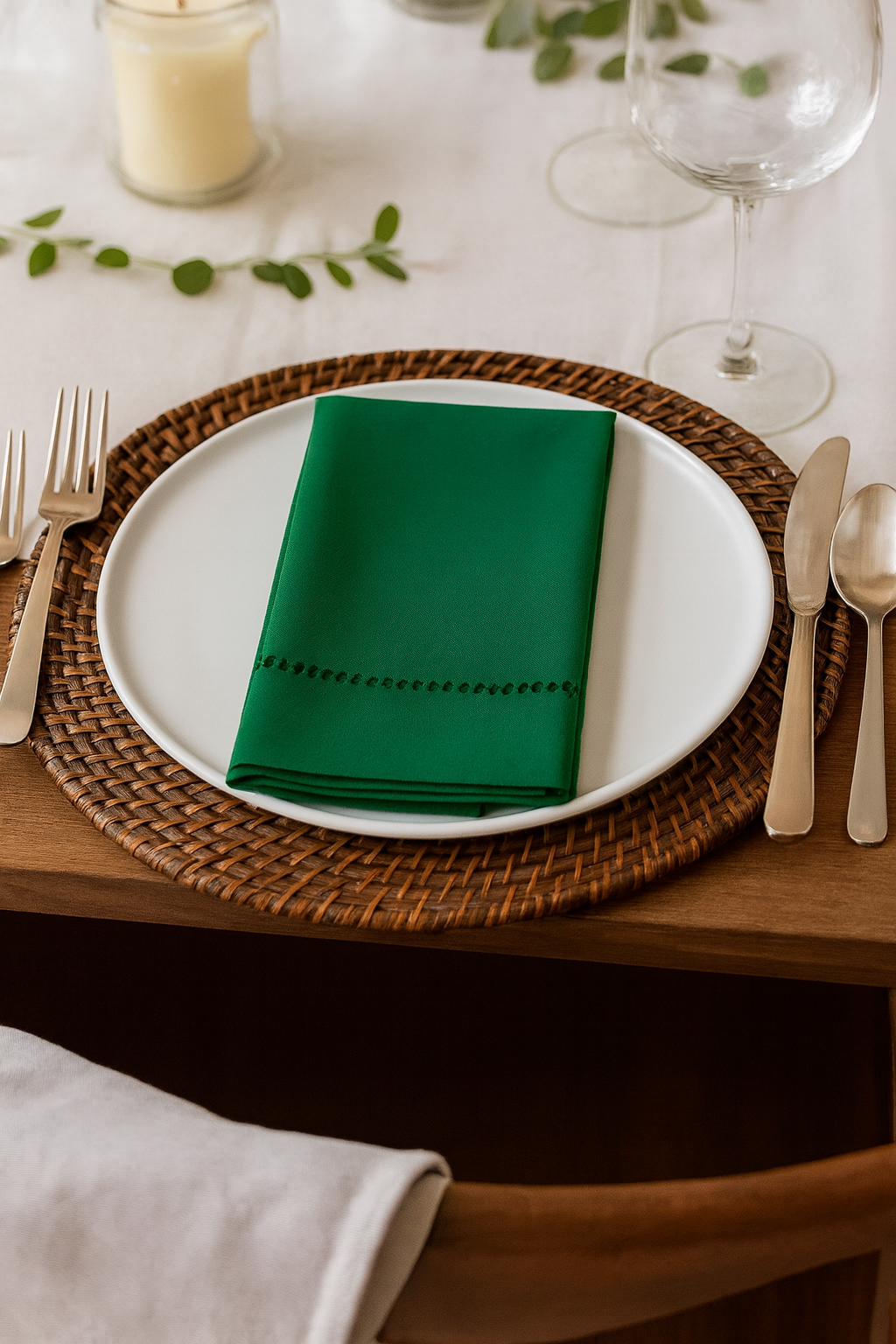 7300 - Emerald Green Hemstitch 18" Cloth Dinner Napkin