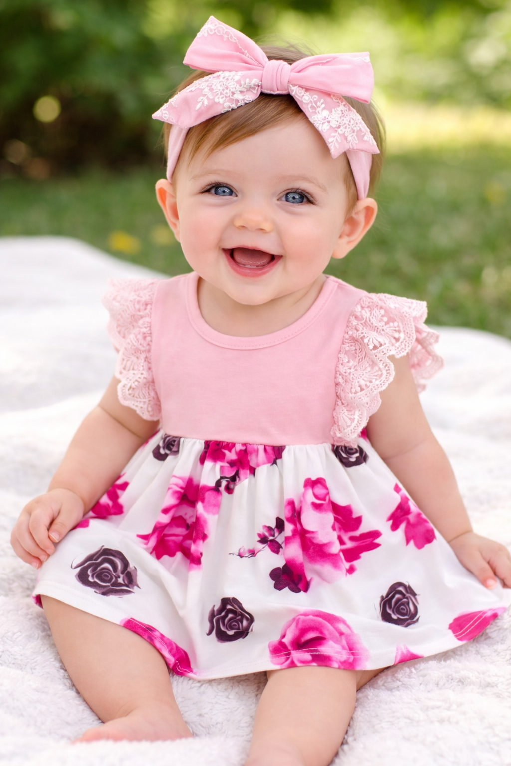 Pink Lace Cap Sleeve Flower Baby Girl Dress
