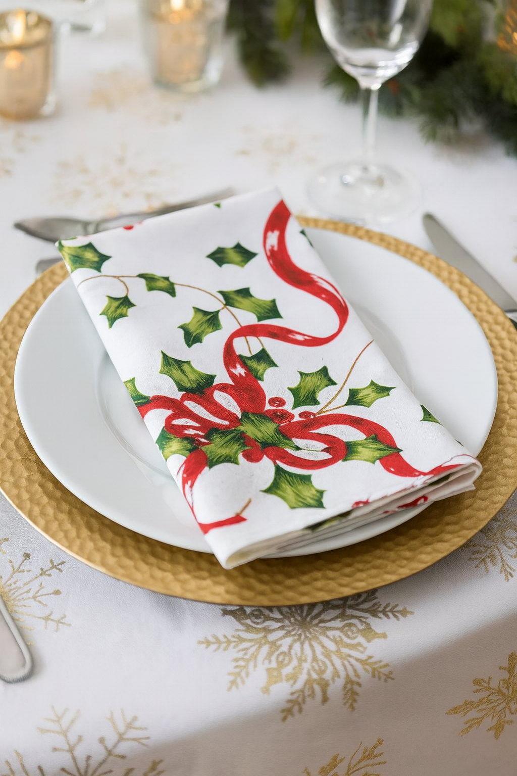 3175 - Holly & Ribbon Festive 20" Dinner Napkin