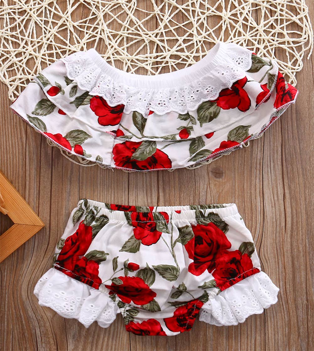 Red Rosel Off-Shoulder Girl Top and Bloomers