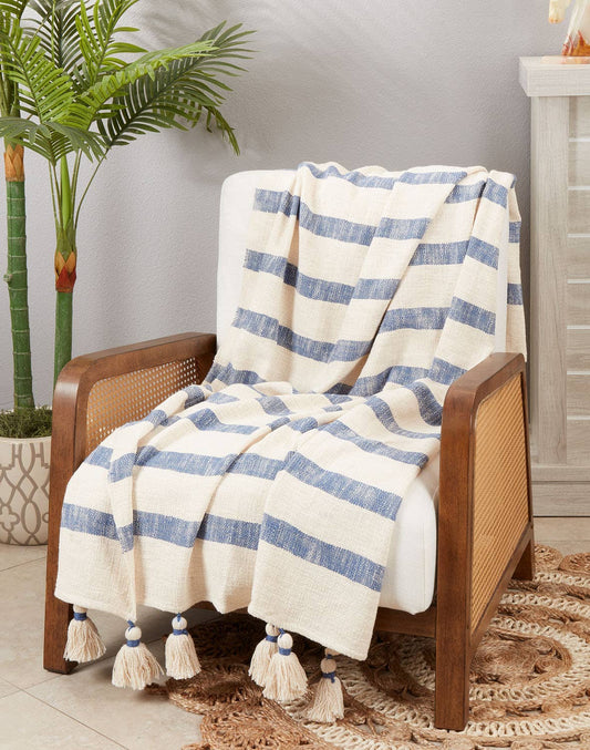 TH493 - Navy Stripe Tassel 50x60 Throw Blanket