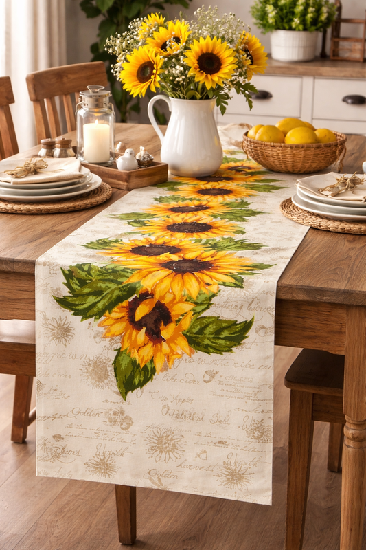 Rustic Sunflower Cotton Table Runner - 14x72 in