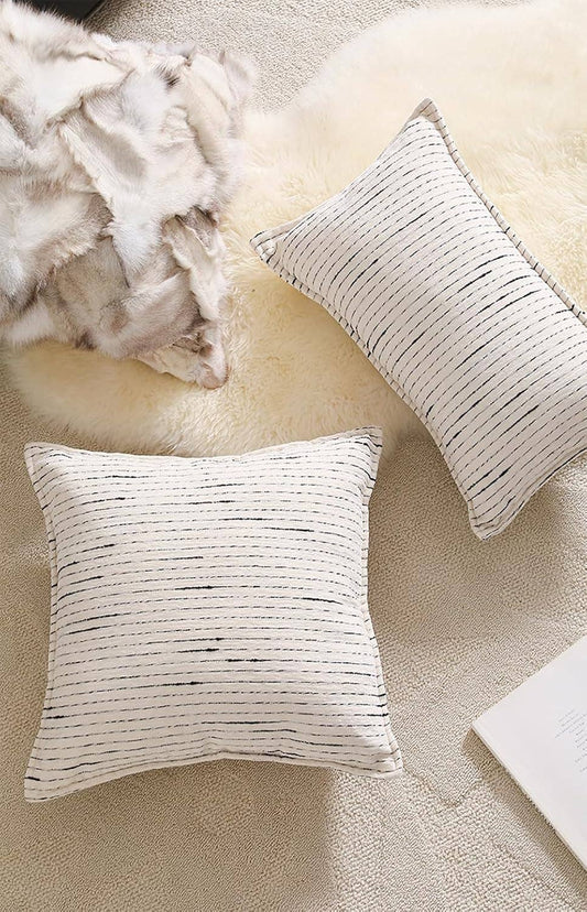 PLW0155 - Black Strip White Woven Throw Pillow
