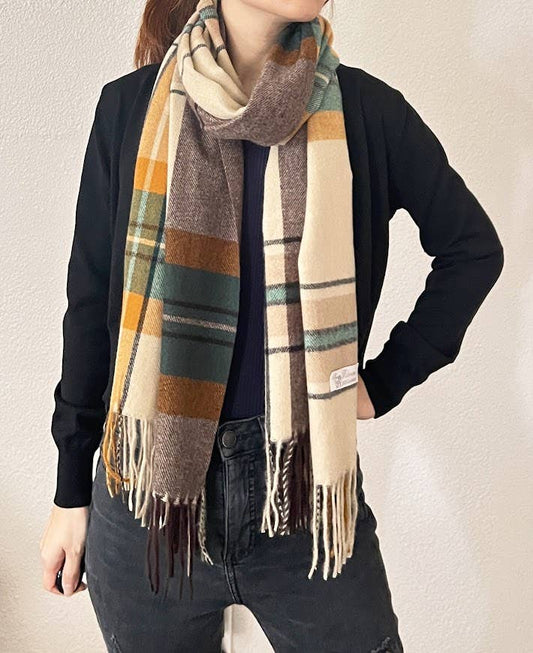 Green Multi Plaid Fringe Cashmere Ultra Soft Scarf