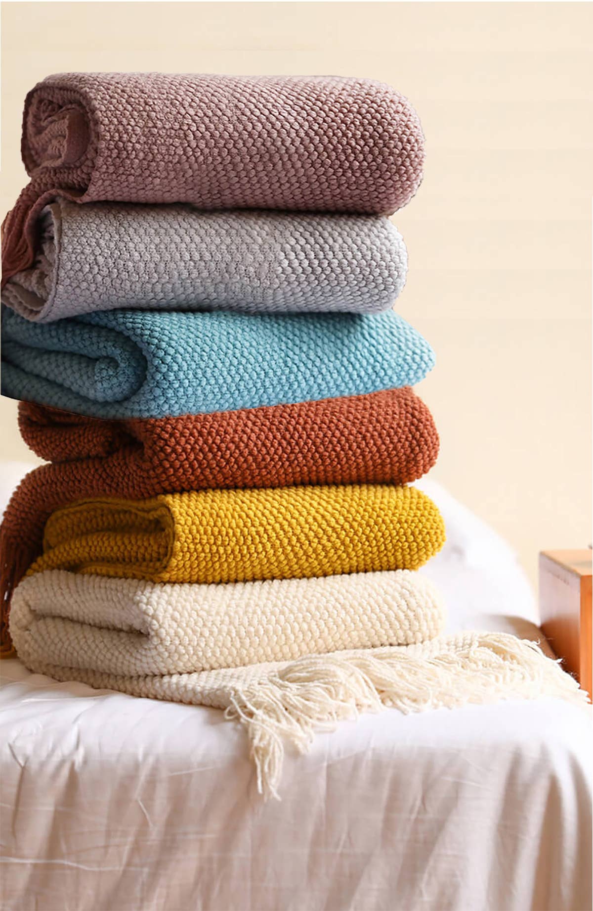 TH0031 - Knit Textured 50x60 Inch Throw Blanket with Fringe