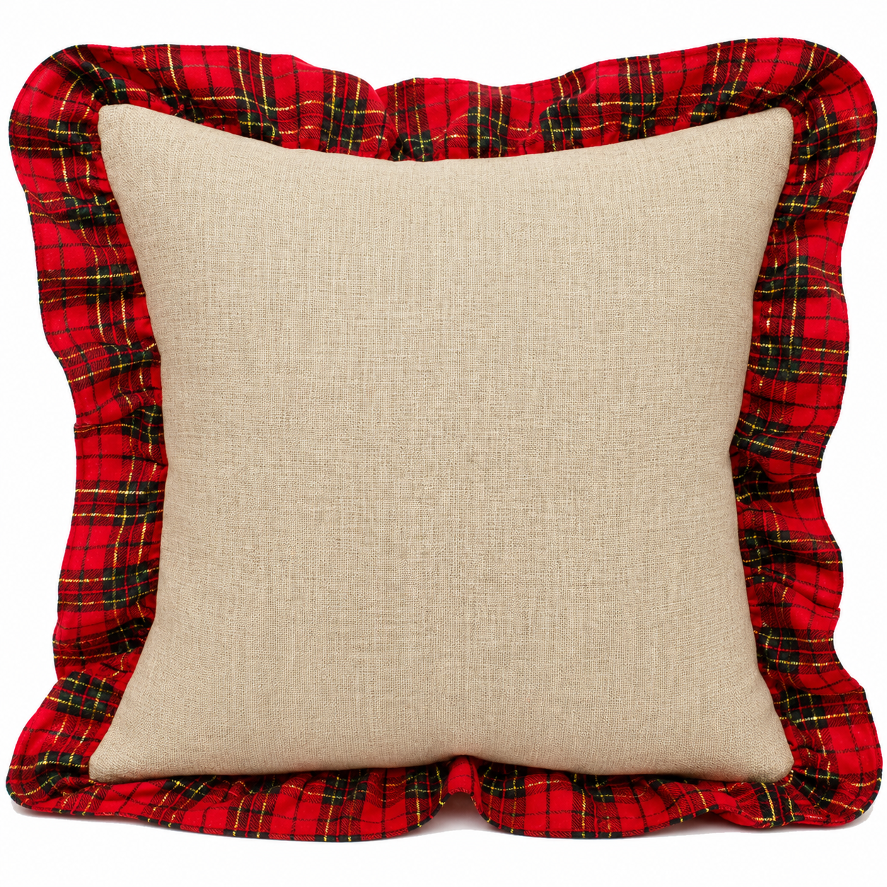 Tartan Plaid Ruffle Trim 17" Throw Pillow