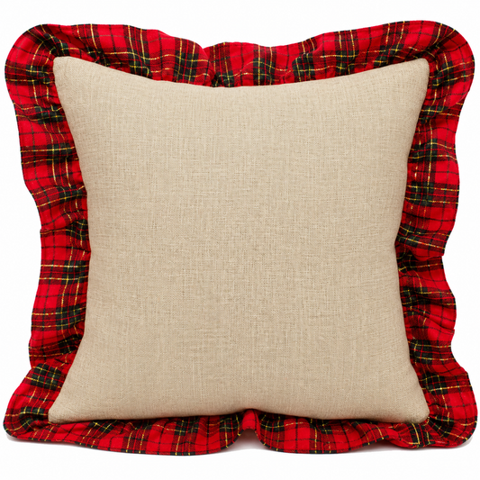 Tartan Plaid Ruffle Trim 17" Throw Pillow