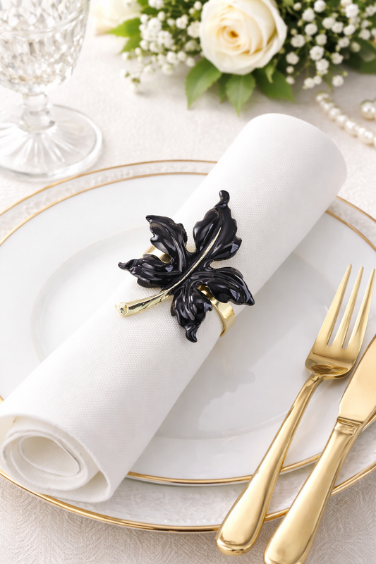 Black Enameled Maple Leaf Gold Napkin Holder