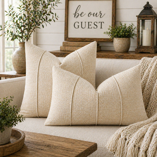 Beige Textured Stripe Throw Pillow