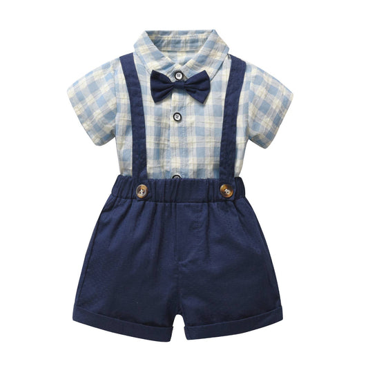 Blue Formal Wear Cotton 3pcs Baby Outfit