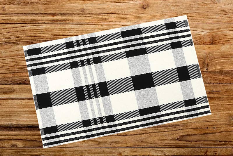 Black Ivory Classic Plaid Cotton Blend Small Area Rug