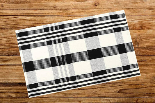Black Ivory Classic Plaid Cotton Blend Small Area Rug