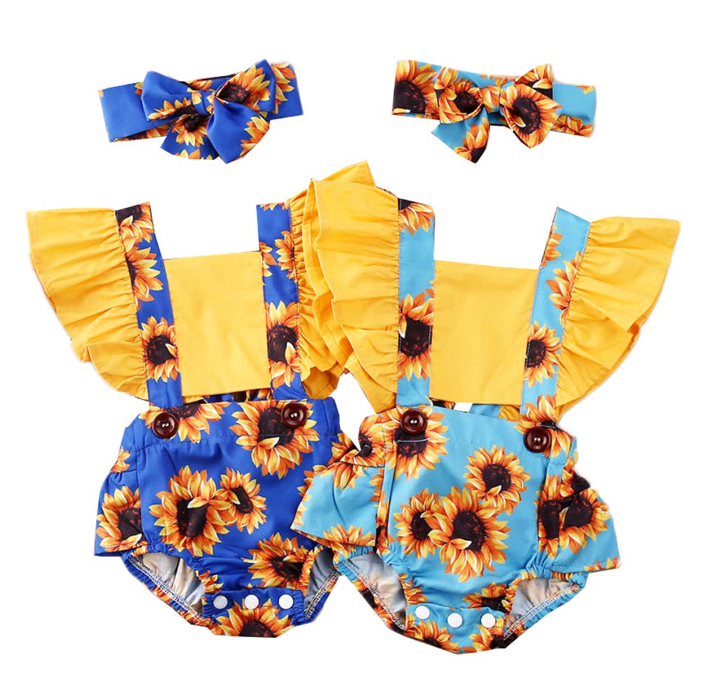 Sunflower Open Back Romper & Headband 2pcs Baby Outfit