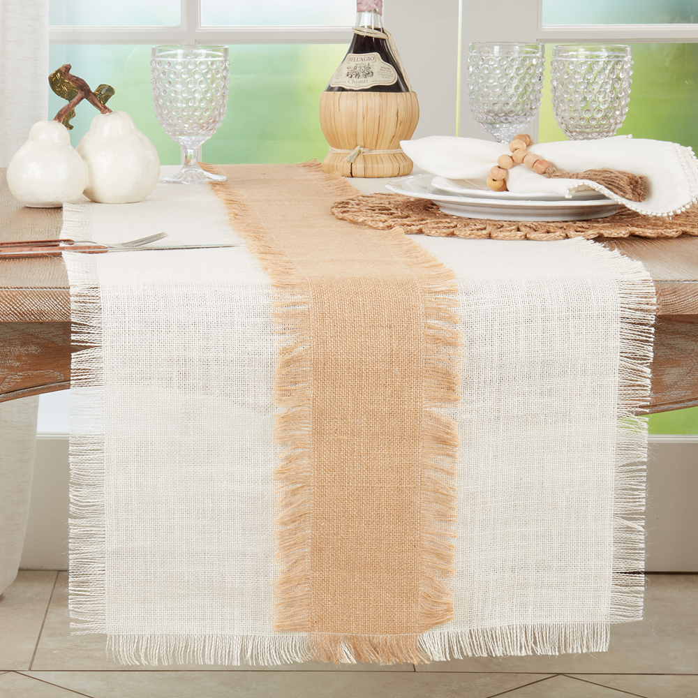 JU210 - Ivory-Natural Banded Jute 16"x72" Table Runner