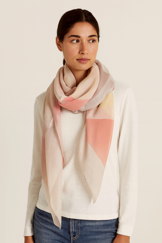 Peach Plaid Chiffon Shawl Scarf